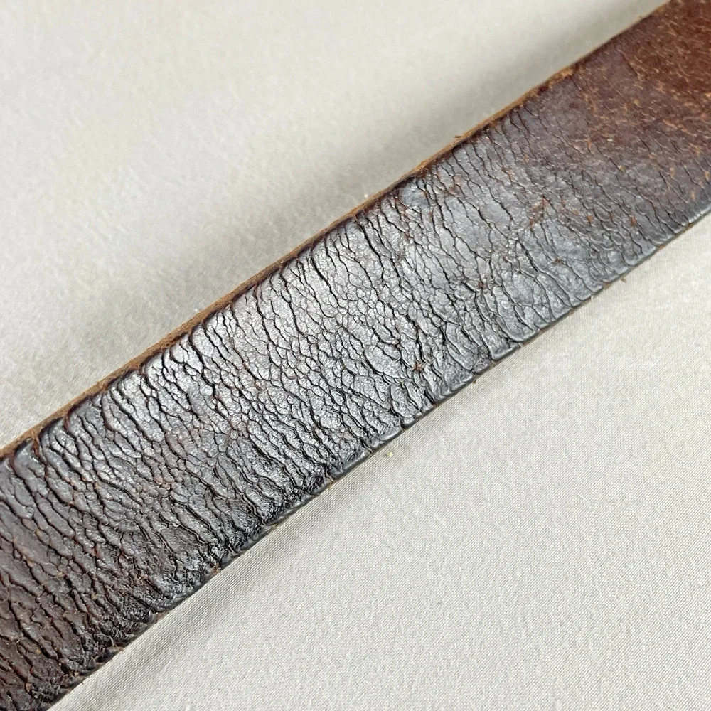 Levis Jeans Vtg 1980s Brown Leather Mens Belt Silver Buckle Adjustable Sz 36-43
